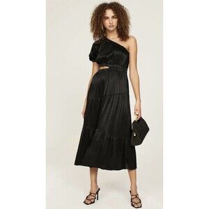 Peter Som Black One Shoulder Cut Out Midi Dress Size Small